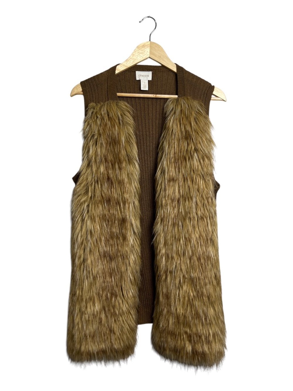 Chico’s Faux Fur Sweater Vest Brown Size 1 Boho Western Medium